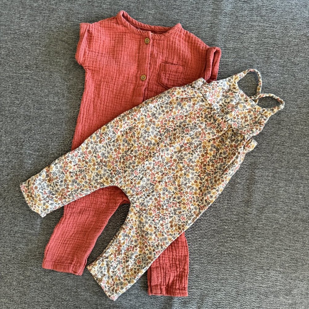 2 LITTLE PLANET  jumpsuits/rompers - Size 9 mo - Rose & floral print by CARTER'S